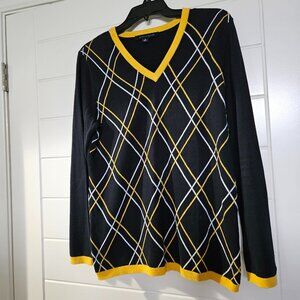 Tommy Hilfiger Women's Medium Black w/Yellow Cotton Sweater